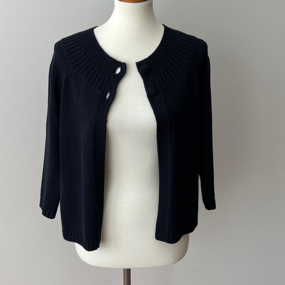 Ann Taylor XS Navy Sweater Cardigan Two Button 3/4 Sleeve Silk/Cotton Blend - Picture 6 of 12